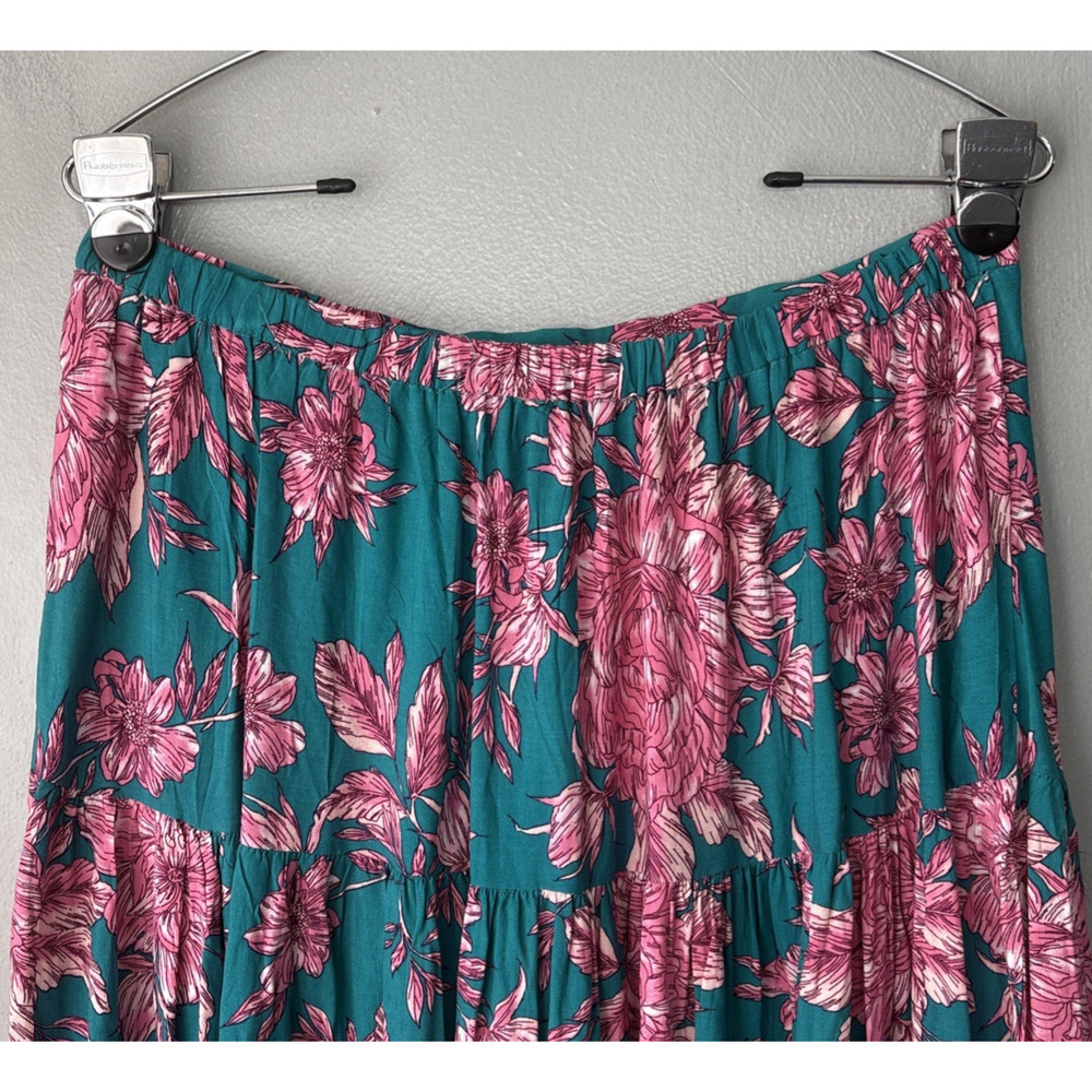Abel The Label Drop Waist Skirt Size Large Teal Pink Floral Maxi Resort Summer - Picture 6 of 13